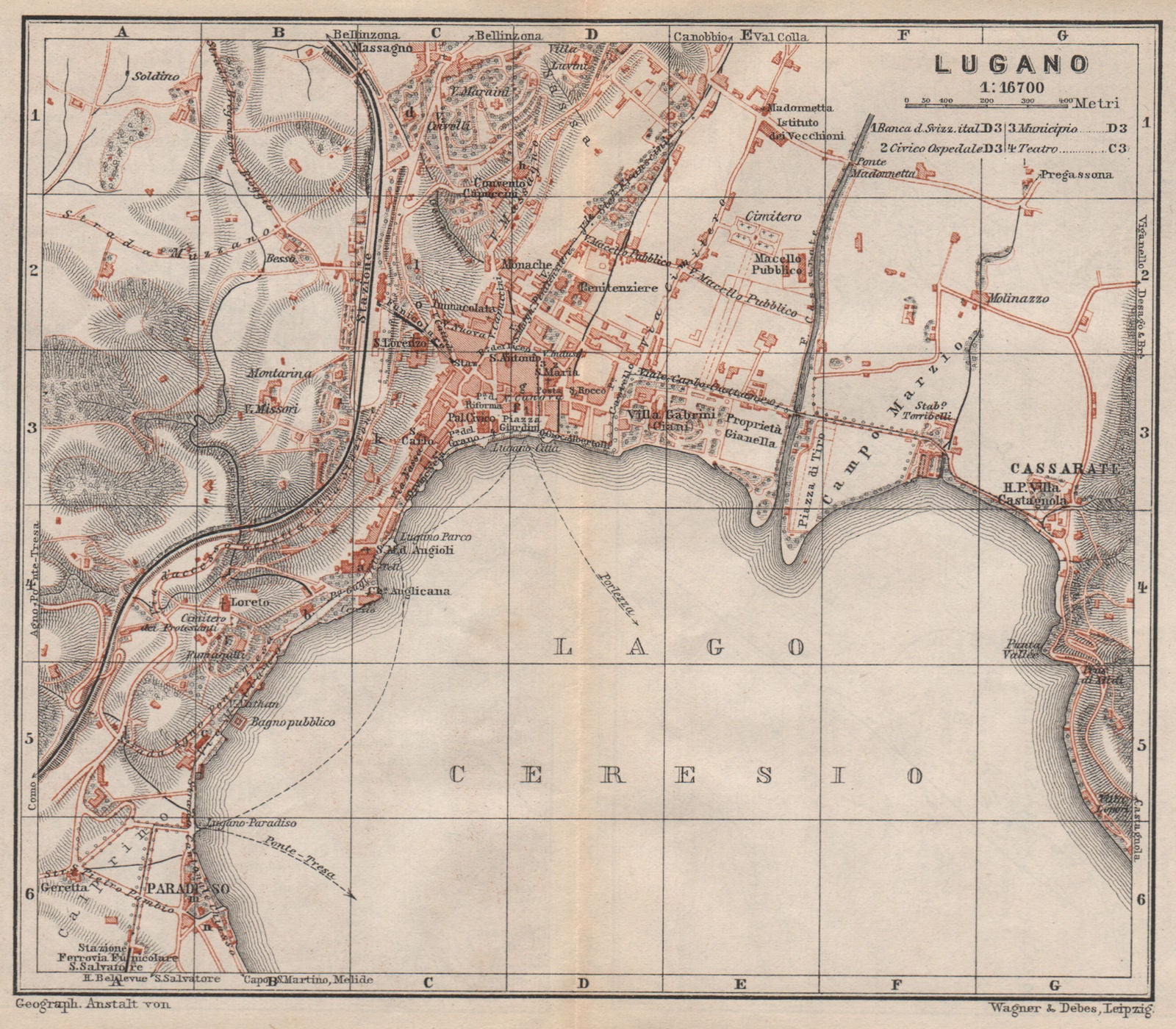 LUGANO. town city stadtplan. Switzerland Suisse Schweiz carte karte 1897 map